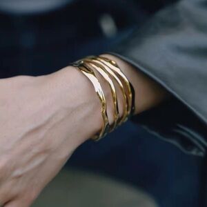 18K Gold Plated Modern Wave Open Cuff Bracelet | Waterproof & Hypoallergenic